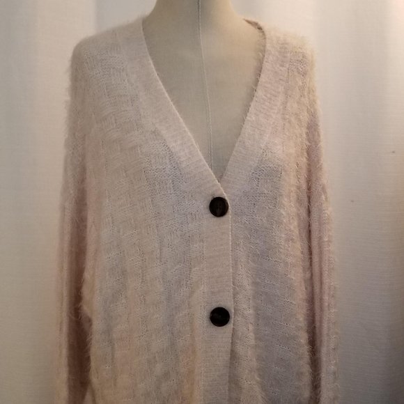 wild fable Sweaters - Cream Fuzzy V Neck Cardigan Sweater S